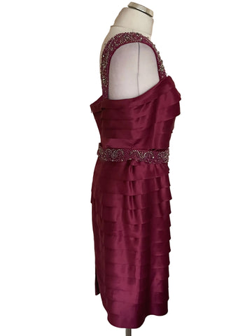 BRAND NEW VENI INFANTINO FOR ROLAND JOYCE CRANBERRY BEADED & JEWEL TRIM SPECIAL OCCASION DRESS & BOLERO JACKET SIZE 14