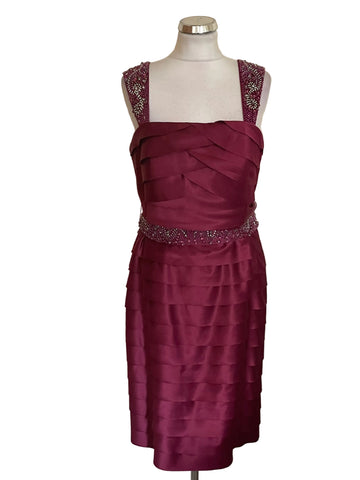 BRAND NEW VENI INFANTINO FOR ROLAND JOYCE CRANBERRY BEADED & JEWEL TRIM SPECIAL OCCASION DRESS & BOLERO JACKET SIZE 14