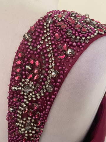 BRAND NEW VENI INFANTINO FOR ROLAND JOYCE CRANBERRY BEADED & JEWEL TRIM SPECIAL OCCASION DRESS & BOLERO JACKET SIZE 14