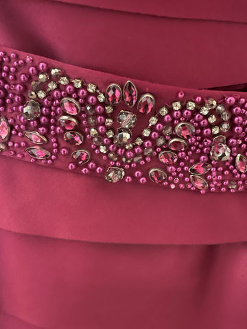 BRAND NEW VENI INFANTINO FOR ROLAND JOYCE CRANBERRY BEADED & JEWEL TRIM SPECIAL OCCASION DRESS & BOLERO JACKET SIZE 14