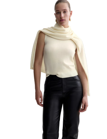 BRAND NEW MARKS & SPENCER X 16ARLINGTON IVORY 100% CASHMERE SLEEVELESS SCARF NECK JUMPER SIZE S