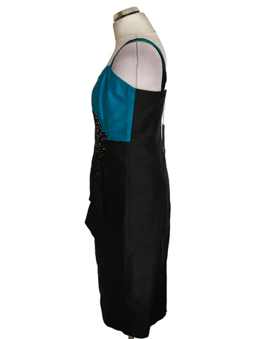 BRAND NEW CONDICI 100% RAW SILK BLACK & TURQUOISE SPECIAL OCCASION DRESS & JACKET SIZE 10