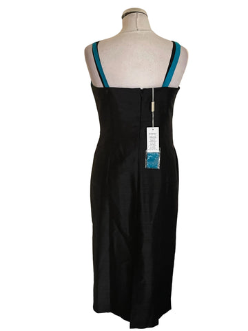 BRAND NEW CONDICI 100% RAW SILK BLACK & TURQUOISE SPECIAL OCCASION DRESS & JACKET SIZE 10
