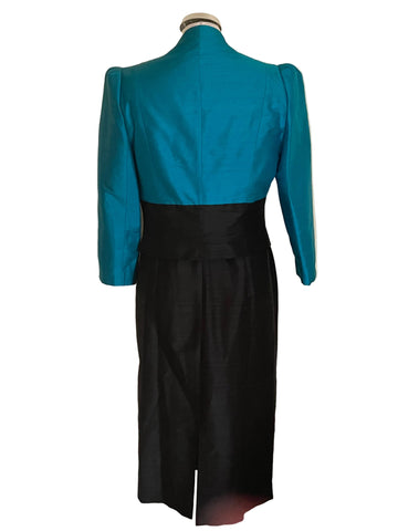 BRAND NEW CONDICI 100% RAW SILK BLACK & TURQUOISE SPECIAL OCCASION DRESS & JACKET SIZE 10