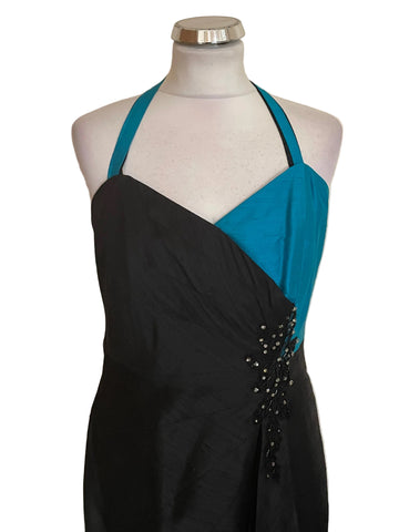 BRAND NEW CONDICI 100% RAW SILK BLACK & TURQUOISE SPECIAL OCCASION DRESS & JACKET SIZE 10