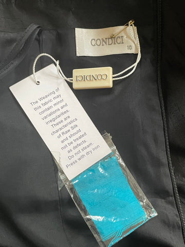 BRAND NEW CONDICI 100% RAW SILK BLACK & TURQUOISE SPECIAL OCCASION DRESS & JACKET SIZE 10