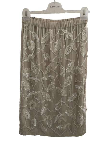 BRAND NEW TWIN-SET CREAM SEQUINNED & BEADED PENCIL SKIRT SIZE S/M