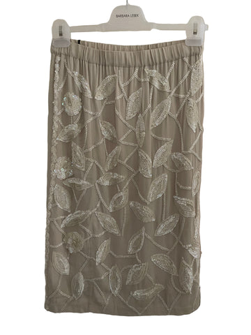 BRAND NEW TWIN-SET CREAM SEQUINNED & BEADED PENCIL SKIRT SIZE S/M