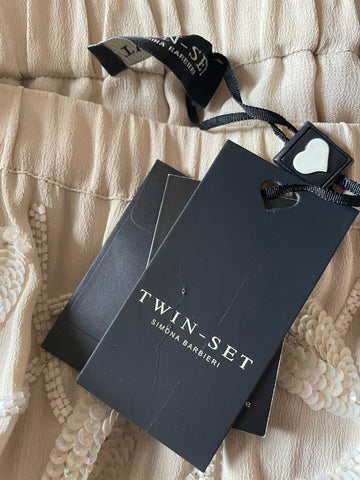 BRAND NEW TWIN-SET CREAM SEQUINNED & BEADED PENCIL SKIRT SIZE S/M