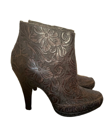 BRAND NEW NICOLE FARHI TRUFFLE BROWN EMBOSSED LEATHER ANKLE BOOTS SIZE 6/39