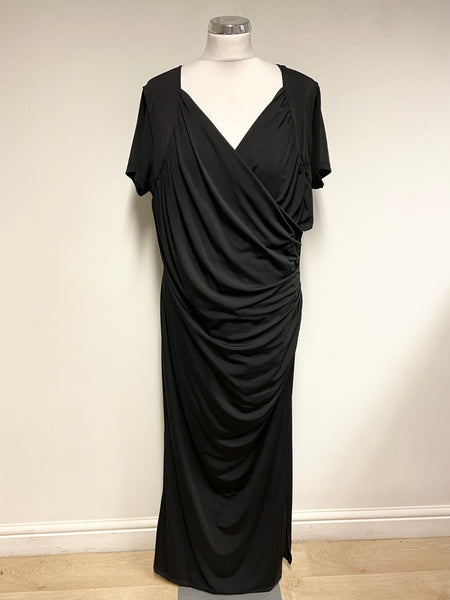 SAVOIR BLACK V NECK SHORT SLEEVED LONG EVENING DRESS SIZE 20
