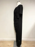 SAVOIR BLACK V NECK SHORT SLEEVED LONG EVENING DRESS SIZE 20