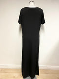 SAVOIR BLACK V NECK SHORT SLEEVED LONG EVENING DRESS SIZE 20