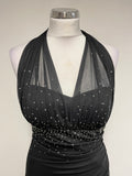 BLONDIE NITES BLACK RHINESTONE TRIM HALTER NECK LONG EVENING DRESS SIZE UK 10