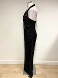 BLONDIE NITES BLACK RHINESTONE TRIM HALTER NECK LONG EVENING DRESS SIZE UK 10
