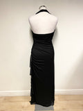 BLONDIE NITES BLACK RHINESTONE TRIM HALTER NECK LONG EVENING DRESS SIZE UK 10