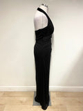 BLONDIE NITES BLACK RHINESTONE TRIM HALTER NECK LONG EVENING DRESS SIZE UK 10