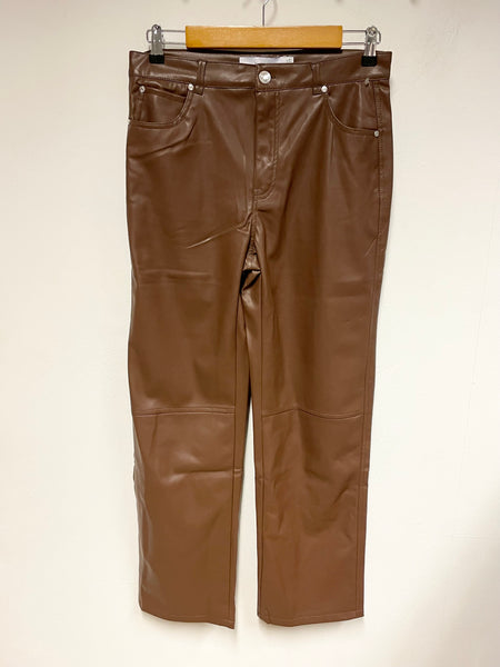 BRAND NEW BERSHKA BROWN FAUX LEATHER TROUSERS SIZE L APPROX UK 14