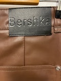 BRAND NEW BERSHKA BROWN FAUX LEATHER TROUSERS SIZE L APPROX UK 14