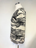 JAEGER CREAM & BLACK PRINT V NECK 3/4 SLEEVED TOP SIZE 6