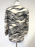 JAEGER CREAM & BLACK PRINT V NECK 3/4 SLEEVED TOP SIZE 6