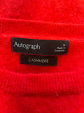MARKS & SPENCER AUTOGRAPH RED CASHMERE ROUND NECK LONG SLEEVED JUMPER SIZE 14