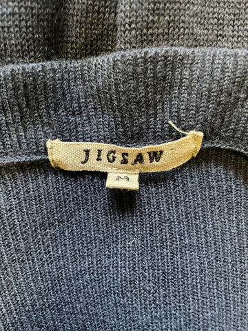 JIGSAW BLUE FRILL TRIM WOOL BLEND LONG SLEEVED KNIT DRESS SIZE M