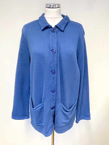 SEASALT ETCHING BLUE 100% COTTON COLLARED LONG SLEEVE JERSEY JACKET SIZE 12