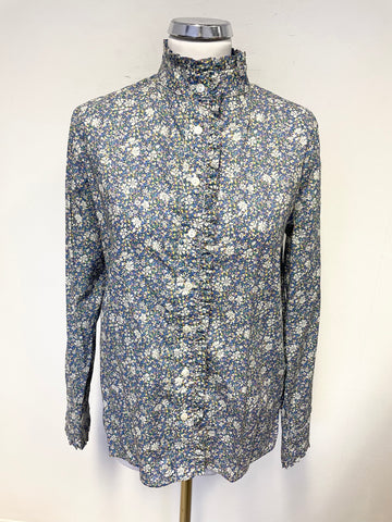 BRORA BLUE FLORAL DITSY PRINT HIGH NECK LONG SLEEVED SHIRT SIZE 8