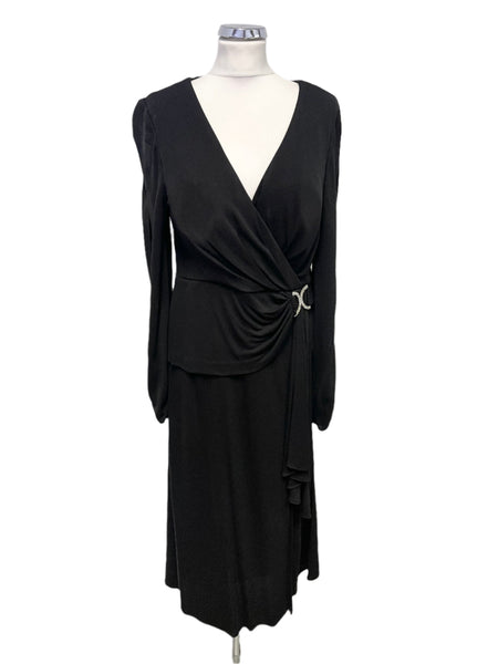 FRANK USHER BLACK LONG SLEEVE WRAP ACROSS SPECIAL OCCASION DRESS SIZE 14