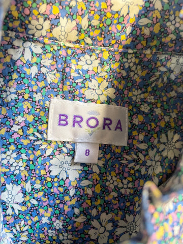 BRORA BLUE FLORAL DITSY PRINT HIGH NECK LONG SLEEVED SHIRT SIZE 8