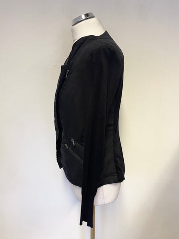 MINT VELVET BLACK ZIP FRONT LONG SLEEVED PART KNIT CARDIGAN/JACKET SIZE 10
