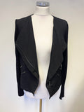 MINT VELVET BLACK ZIP FRONT LONG SLEEVED PART KNIT CARDIGAN/JACKET SIZE 10