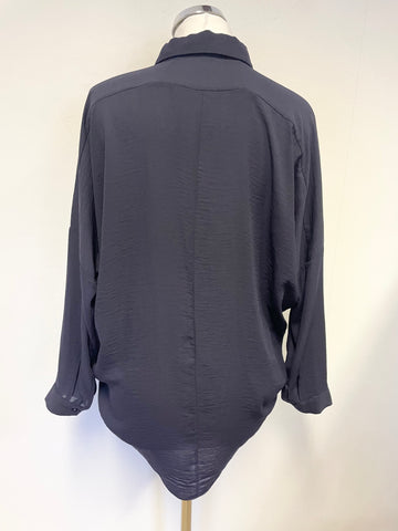 COS NAVY BLUE COLLARED RELAXED FIT LONG SLEEVED BLOUSE SIZE 16