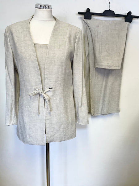 DOMINGUEZ BASICO STONE LINEN MIX 3 PIECE JACKET, TROUSER & TOP SET SIZE 40 UK 8