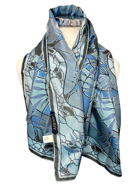 LIBERTY 100% SILK BLUE FLORAL PRINT SQUARE SCARF