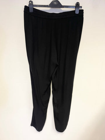 EILEEN FISHER 100% SILK BLACK ELASTICATED WAIST TAPERED LEG TROUSERS SIZE APPROX UK 14-18