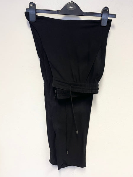 EILEEN FISHER 100% SILK BLACK ELASTICATED WAIST TAPERED LEG TROUSERS SIZE APPROX UK 14-18
