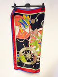 JAEGER 100% SILK MULTI COLOURED NAUTICAL PRINT LARGE SQUARE SCARF