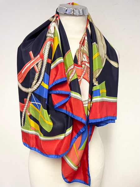 JAEGER 100% SILK MULTI COLOURED NAUTICAL PRINT LARGE SQUARE SCARF