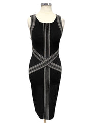 KAREN MILLEN BLACK & WHITE BRAID TRIM SLEEVELESS BODYCON DRESS SIZE 2 UK 8/10