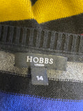 HOBBS BLACK & MULTI COLOURED STRIPE BODICE 3/4 SLEEVE KNIT DRESS SIZE 14