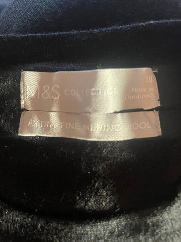 MARKS & SPENCER BLACK EXTRA FINE MERINO WOOL JUMPER  SIZE 10