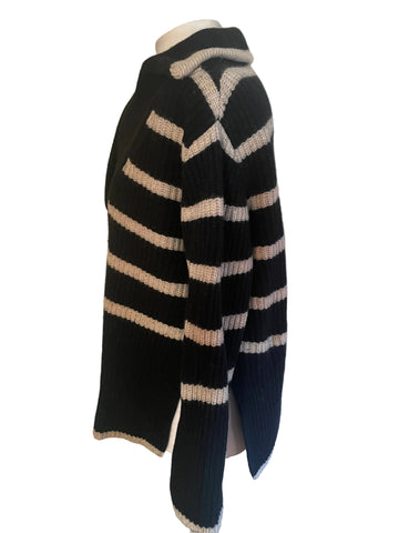 REISS HARPER BLACK & BEIGE STRIPED CHUNKY KNIT RELAXED FIT JUMPER SIZE XS