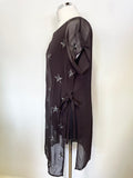 MINT VELVET BLACK WITH SILVER STAR EMBROIDERED SHEER OVERLAY TUNIC TOP SIZE 12
