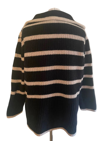 REISS HARPER BLACK & BEIGE STRIPED CHUNKY KNIT RELAXED FIT JUMPER SIZE XS
