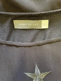MINT VELVET BLACK WITH SILVER STAR EMBROIDERED SHEER OVERLAY TUNIC TOP SIZE 12