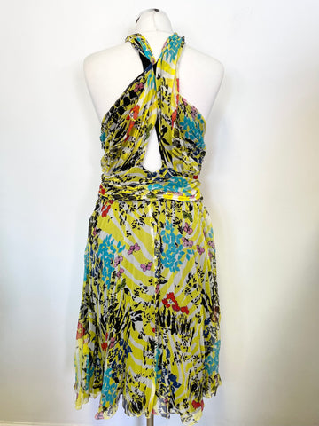BRAND NEW WITH TAGS ICEBERG YELLOW & MULTI COLOURED PRINT SILK DRESS SIZE 46 UK 14