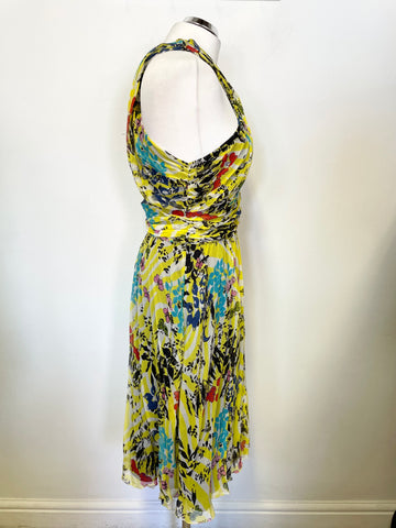 BRAND NEW WITH TAGS ICEBERG YELLOW & MULTI COLOURED PRINT SILK DRESS SIZE 46 UK 14