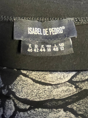 ISABEL DE PEDRO BLACK & GREY PATTERNED FRONT PANEL STRETCH JERSEY DRESS SIZE 16